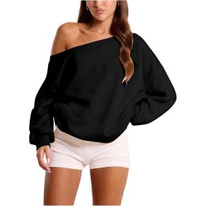 imageWomens Off The Shoulder Sweatshirt Long Sleeve Drop Shoulder Oversized Pullover Tops Fall OutfitsPure Black