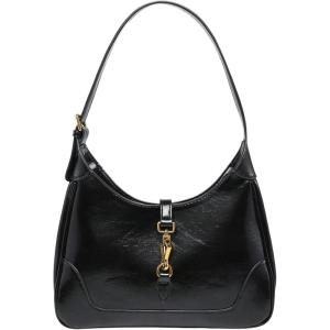 imageWomens PU Leather Clasp Shoulder Bag Adjustable Strap Vintage Hobo Handbags PurseBlack