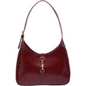 imageWomens PU Leather Clasp Shoulder Bag Adjustable Strap Vintage Hobo Handbags PurseBurgundy