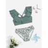 imageGirls 2 Piece Floral Ruffle Swimsuit Set Crisscross Back Bathing Suit Cute SwimwearGreen