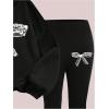 imageGirls 2 Piece Outfits Bowknot Graphic Crewneck Sweatshirt and Flare Pants Casual Clothing SetBlack