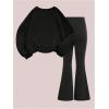 imageGirls 2 Piece Outfits Bowknot Graphic Crewneck Sweatshirt and Flare Pants Casual Clothing SetBlack