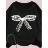 imageGirls 2 Piece Outfits Bowknot Graphic Crewneck Sweatshirt and Flare Pants Casual Clothing SetBlack