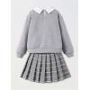imageGirls 2 Piece Outfits Longs Sleeve Collar Sweatshirt Top and Plaid Pleated Skirts Preppy ClothingGrey