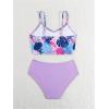 imageGirls 2 Piece Swimsuit Tropical Print Spaghetti Strap High Waisted Cute Bathing SuitPurple