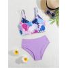 imageGirls 2 Piece Swimsuit Tropical Print Spaghetti Strap High Waisted Cute Bathing SuitPurple