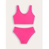 imageGirls 2 Pieces Swimwear Set Scoop Neck Tank Tops and Bikini Bottoms BeachwearHot Pink