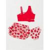 imageGirls 3 Piece Bathing Suit Asymmetrical Neck Cut Out Wireless Swimsuit with Graphic Cover Up SkirtsRed