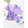 imageGirls 3 Piece Bikini Sets Tropical Spaghetti Strap Bathing Suit with Kimono Cover UpPurple