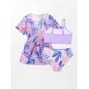 imageGirls 3 Piece Bikini Sets Tropical Spaghetti Strap Bathing Suit with Kimono Cover UpPurple
