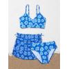 imageGirls 3 Piece Floral Bikini Set Swimsuit Bathing Suit with Cute Drawstring Ruched Beach SkirtBlue