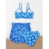 imageGirls 3 Piece Floral Bikini Set Swimsuit Bathing Suit with Cute Drawstring Ruched Beach SkirtBlue