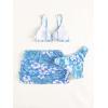 imageGirls 3 Piece Floral Bikini Set Swimsuit Cute Bathing Suit with Ruched Drawstring Beach Skirt Cover UpBlue