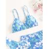 imageGirls 3 Piece Floral Bikini Set Swimsuit Cute Bathing Suit with Ruched Drawstring Beach Skirt Cover UpBlue