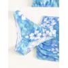 imageGirls 3 Piece Floral Bikini Set Swimsuit Cute Bathing Suit with Ruched Drawstring Beach Skirt Cover UpBlue