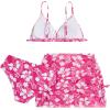 imageGirls 3 Piece Floral Bikini Set Swimsuit Cute Bathing Suit with Ruched Drawstring Beach Skirt Cover UpHot Pink