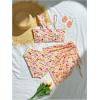 imageGirls 3 Piece Floral High Waisted Bikini Asymmetrical Neck Cut Out Bathing Suit with Cover Up SkirtMulticolor