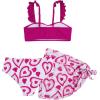 imageGirls 3 Piece Heart Ruffle Bathing Suit Graphic Wireless Swimsuit with Beach Skirt CoverupsMulticolor