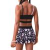 imageGirls 3 Piece Swimsuit Set Boho Criss Cross Wrap Colorblock Bikini Set with Floral Batuing Suit Cover UpsBlack