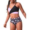 imageGirls 3 Piece Swimsuit Set Boho Criss Cross Wrap Colorblock Bikini Set with Floral Batuing Suit Cover UpsBlack