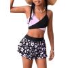 imageGirls 3 Piece Swimsuit Set Boho Criss Cross Wrap Colorblock Bikini Set with Floral Batuing Suit Cover UpsBlack