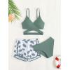 imageGirls 3 Piece Swimsuits Tropical Sleeveless Criss Cross High Waisted Bikini Cute Bathing SuitArmy Green