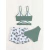 imageGirls 3 Piece Swimsuits Tropical Sleeveless Criss Cross High Waisted Bikini Cute Bathing SuitArmy Green