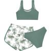 imageGirls 3 Piece Swimsuits Tropical Wireless Sleeveless Cute Bikini Bathing Suit with Beach ShortsGreen