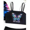 imageGirls 3 Pieces High Waisted Bikini Set Graphic Butterfly Swimsuit with Kimono Beach Cover UpBlack