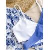 imageGirls 4 Piece Bikini Set Floral Criss Cross Color Block Swimsuit Bathing Suit with Cover UpBlue and White