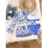 imageGirls 4 Piece Bikini Set Floral Criss Cross Color Block Swimsuit Bathing Suit with Cover UpBlue and White