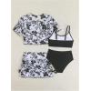 imageGirls 4 Piece High Waisted Bikini Sets Bathing Suit with Floral Swimsuit Coverups SkirtsBlack and White