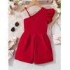 imageGirls Cold Shoulder Ruffle Cap Sleeve Romper Casual Summer Shorts Jumpsuit TopsRed
