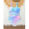 imageGirls Leopard Tie Dye One Piece Swimsuit Cut Out Sleeveless Padded Bathing Suit BeachwearMulticolor