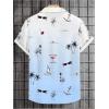 imageMens Tropical Print Button Down Shirts Short Sleeve Collared Vacation Beach Summer Casual ShirtsWhite Blue