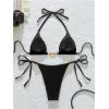 imageWomens 2 Piece Beaded String Bikini Sets Triangle Halter Neck Bathing Suit Padded SwimsuitBlack