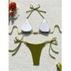 imageWomens 2 Piece Beaded String Bikini Sets Triangle Halter Neck Bathing Suit Padded SwimsuitGreen
