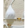 imageWomens 2 Piece Beaded String Bikini Sets Triangle Halter Neck Bathing Suit Padded SwimsuitWhite