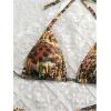 imageWomens 2 Piece Bikini Set Lemon Floral Print Halter Tie Backless Swimsuits Cute String Bathing SuitFloral Brown