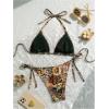 imageWomens 2 Piece Bikini Set Lemon Floral Print Halter Tie Backless Swimsuits Cute String Bathing SuitFloral Brown