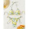 imageWomens 2 Piece Bikini Set Lemon Floral Print Halter Tie Backless Swimsuits Cute String Bathing SuitGreen and Yellow