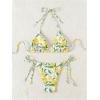 imageWomens 2 Piece Bikini Set Lemon Floral Print Halter Tie Backless Swimsuits Cute String Bathing SuitGreen and Yellow