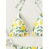 imageWomens 2 Piece Bikini Set Lemon Floral Print Halter Tie Backless Swimsuits Cute String Bathing SuitGreen and Yellow