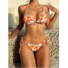 imageWomens 2 Piece Bikini Set Lemon Floral Print Halter Tie Backless Swimsuits Cute String Bathing SuitOrange