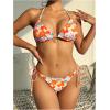 imageWomens 2 Piece Bikini Set Lemon Floral Print Halter Tie Backless Swimsuits Cute String Bathing SuitOrange