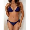 imageWomens 2 Piece Bikini Set Tie Side Halter Triangle Bathing Suit Summer BeachwearDark Blue
