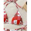 imageWomens 2 Piece Bikini Set Tie Side Halter Triangle Bathing Suit Summer BeachwearRed