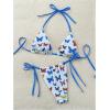 imageWomens 2 Piece Boho Bikini Sets Tropical Graphic String Bathing Suit SwimsuitBlue and White