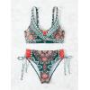 imageWomens 2 Piece Boho Floral Swimsuit Drawstring High Waisted Bikini Sets Twist Bathing SuitMulticolor