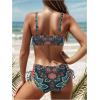 imageWomens 2 Piece Boho Floral Swimsuit Drawstring High Waisted Bikini Sets Twist Bathing SuitMulticolor